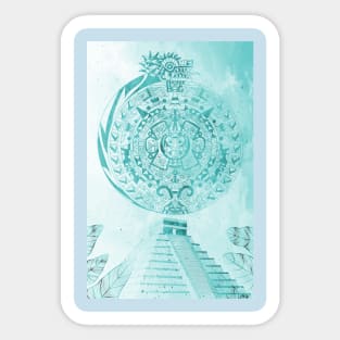 the aztec calendar in dragon quetzalcoatl blue sky Sticker